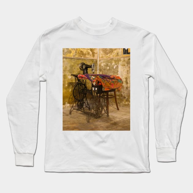 Old sewing machine in a vintage room Long Sleeve T-Shirt by kall3bu